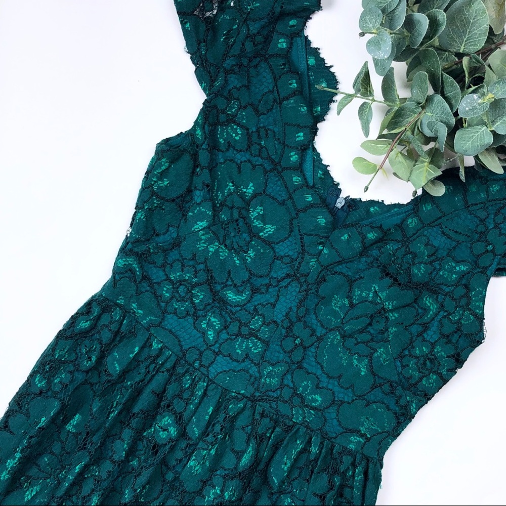 Betsey Johnson Floral Lace Cap Sleeve Dress Teal - Picture 1 of 6